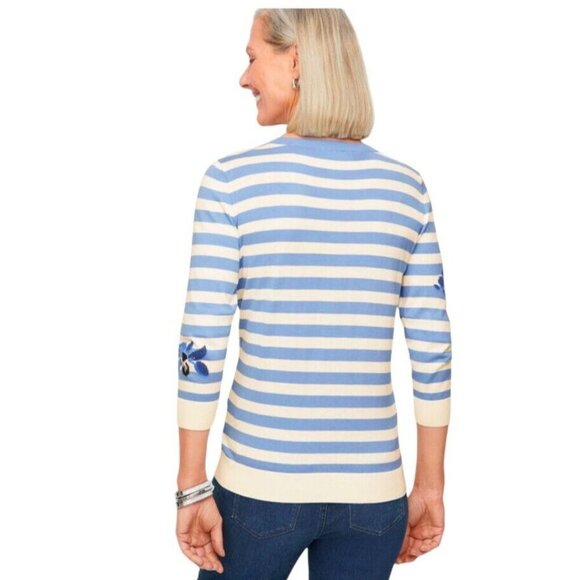 Talbots Petite Botanical Striped Crewneck Sweater – Size LP - Picture 4 of 11